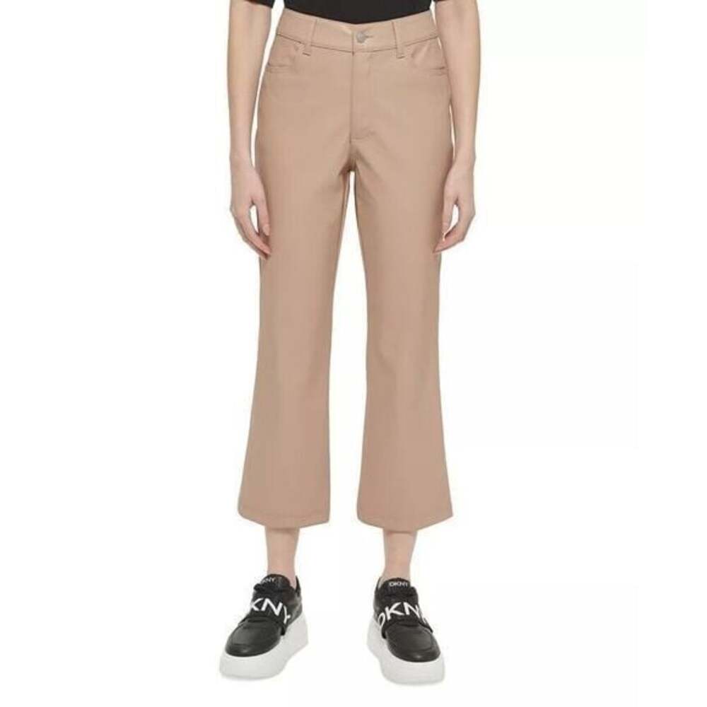NWT DKNY Women's Size 10 Faux Leather Cropped Ankle Pants Beige Brown